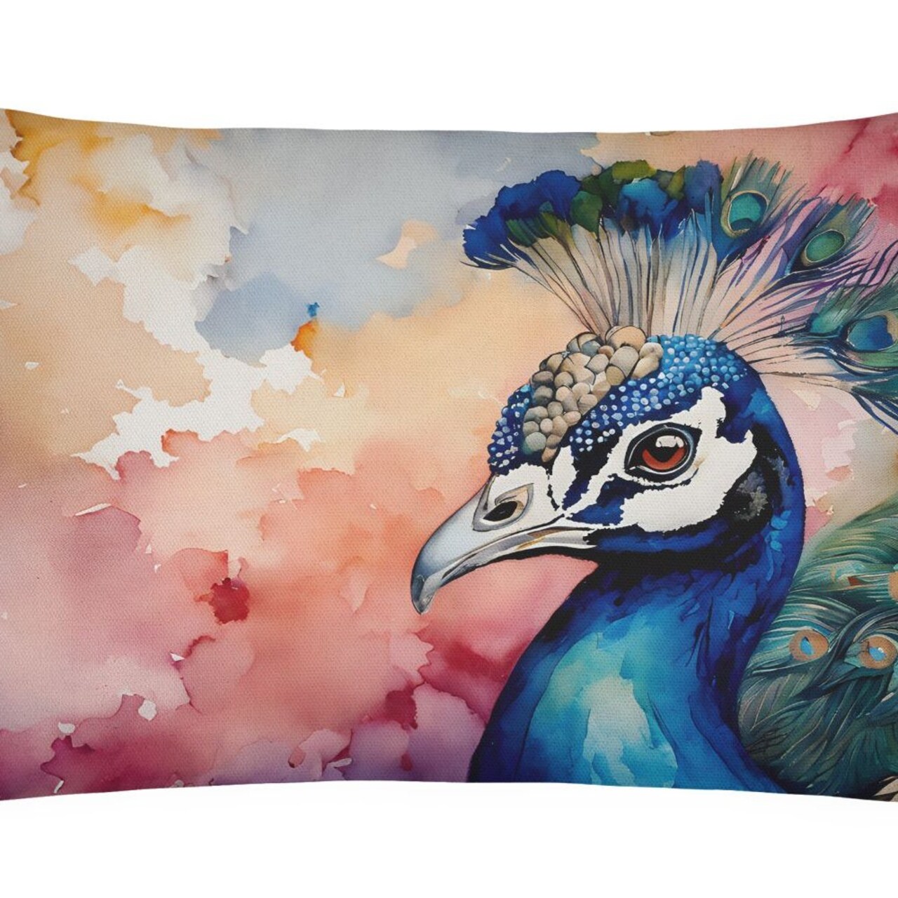 Edge Collections - 12" x 16" - Multicolor - Peacock Watercolor Birds Throw Pillow - 1 Piece